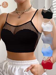 5 pièces/Paquet Soutien-gorge sexy en maille respirante et de soutien pour femmes, multicolore