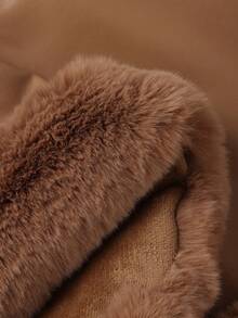 Giolshon 女士 PU 皮革夹克，带人造毛皮内衬、帽子和腰带 - 简约时尚，适合秋冬季穿着 - 卡其色 - 查看 6