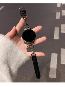 18mm/20mm/22mm 优质新月扣真皮表带，长度可调，兼容 Galaxy、Garmin、Amazfit 手表，柔软透气 - 黑金 - 查看 5