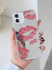 Funda protectora para teléfono con patrón de labios rojos y espejo, a prueba de caídas, compatible con iPhone