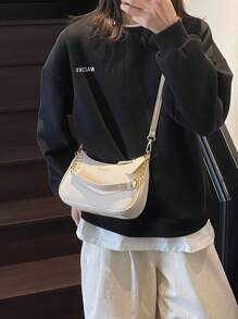 1pc Solid Color PU Leather Shoulder Bag For Women, Versatile Crossbody Bag For Commuting, Adjustable Shoulder Strap - Màu be - Xem 7