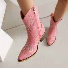 Cowboy Boots For Women,Western Boots Women With Rhinestone Boots Sparkly Boots Fashion Comfortable Ankle Booties For Women - Hồng - Xem 7