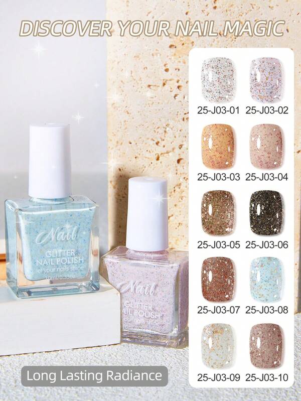 1pc Dream Candy Nail Polish, No Baking Required, Glitter Nail Art Sugar Powder, 10ml Metal Color Flaky Glitter, 3D Shiny Particles, Quick Drying, Pink, Blue, White, Beige, Red, Black Multi-Colors, Suitable For Women/Girls Nail Salon DIY, Decoration, Festival, Party, Birthday Gift