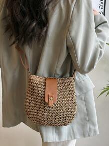 Fashionable Minimalist Straw Woven Pu Shoulder Bag