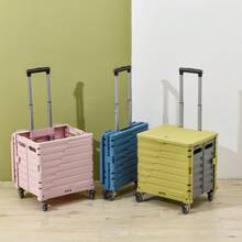 A Portable Foldable Outdoor Shopping Storage Box For Home Camping With Large Capacity Wheels And Light Cart Outdoor Decor - Pink - View 2