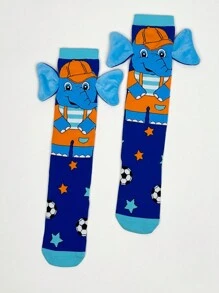 1 paio di calzini da bambino con orecchie d'elefante 3D, adatti per calze al ginocchio, look casual estivo e uso in festa.
