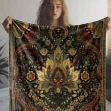 [Vintage Floral Print Blanket] Soft Cozy Vintage Floral Print Flannel Tow Blanket - Multipurpose Knitted Digital Printed Polyester Bed Sofa Office Camping Travel Gift - 51x59in And 59x78.7in - Default - View 1