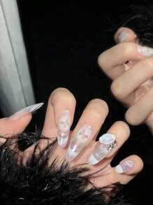 10pcs Handmade Oval Nail Art Stickers With Butterfly & Aurora Print, Cute, Sweet, Sexy, Ins & Y2K Style, Elegant Design Suitable For Ladies And Girls Press On Nails