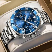 GUANQIN 1 szt. Wodoodporny zegarek świecący z tarczą chronografu i kalendarzem Pasek ze stali nierdzewnej odporny na zużycie Moda Biznes Luksus Sportowy Klasyczny Prosty Swobodny Mechaniczny Styl Męski Automatyczny Zegarek Kwarcowy Odpowiedni Na Walentynki, Festiwale, Randki, Biznes, Prezenty