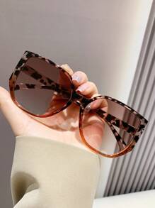 复古方形超大豹纹塑料太阳镜，波西米亚风格经典时尚眼镜，适合户外旅行海滩度假，驾驶时防紫外线，时尚遮阳优雅装扮，家庭出游旅行度假，适合夏季海滩度假、户外、旅行 - 彩色 - 查看 2