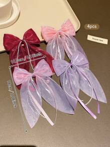4pcs Colorful Bowknot Hair Clips, Sweet Style Fashion Hair Accessories Suitable For Everyday Use - Multicolor - View 2