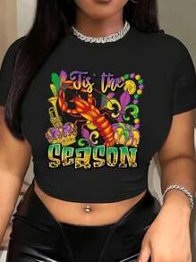 Graphic Printed Cropped T-Shirt, Y2K Spring And Summer Short-Sleeved Crop Top, Women's