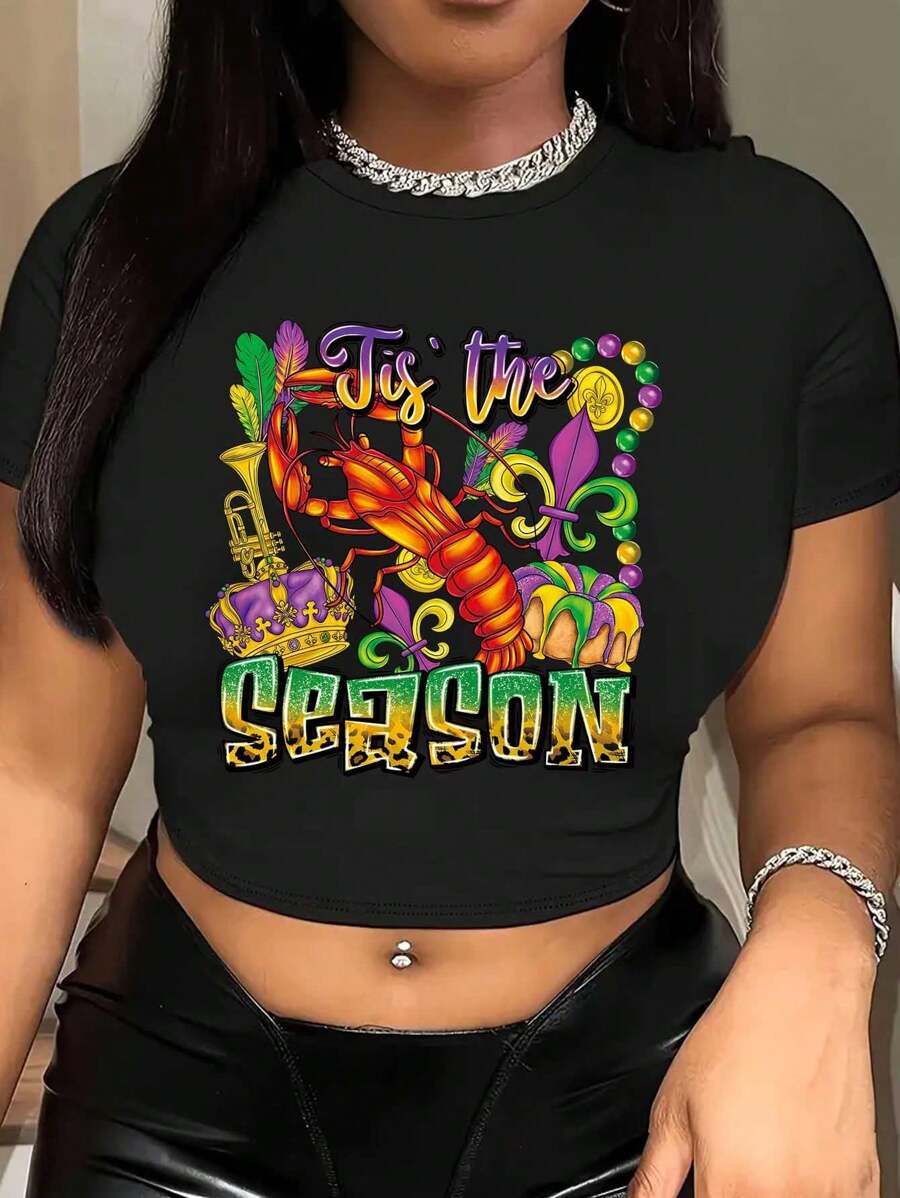 Graphic Printed Cropped T-Shirt, Y2K Spring And Summer Short-Sleeved Crop Top, Women's