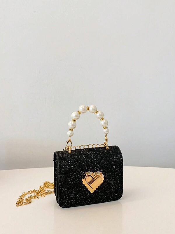 Rhombic Fashion Mini Pearl Chain Handbag, Mini Children's Shoulder Bag, Square Mini Bag