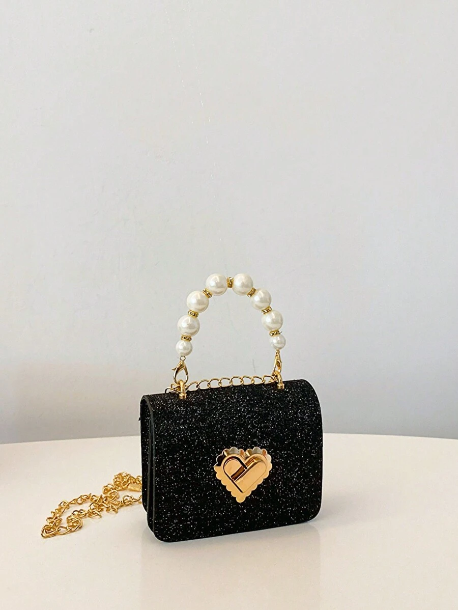 Rhombic Fashion Mini Pearl Chain Handbag, Mini Children's Shoulder Bag, Square Mini Bag