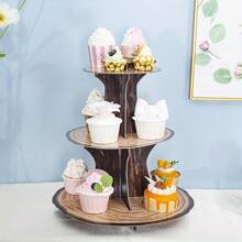 1 Pc Tree Stump Themed Paper Cupcake Stand, Paper Products,3-Tier Centerpiece For Baby Shower And Birthday Party - Multicolor - View 6