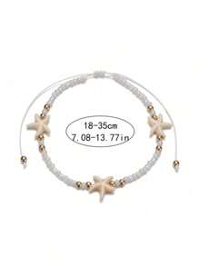 1pc Fashionable Vintage Beach Style Natural Starfish Decor Adjustable Beaded Anklet - Minimalist White Starfish Anklet - View 5