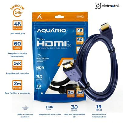Cabo  4K Gold 2.0 Ultra HD HDR 4K/120Hz 1,2,3 ou 5 Metros Para Televisão Computador Video Games Dolby Aquario