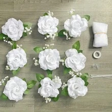 160cm White Rose Artificial Flower Decoration Set, DIY Bridal Car Front Decor, Gift For Wedding, Birthday, Graduation - Multicolor - View 14