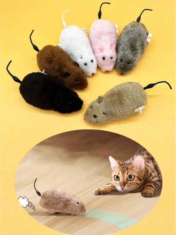 Wind-Up Spring Plush Toy, Realistic Fake Mouse Can Run, Random Colors Of Cats&Dogs Pets Toys,Durable Interactive Spring Mouse Toy - Running Mouse Plush Pet Toy For Dogs And Cats, No Batteries Required, Fits All Dog Sizes, Plastic Material, Mouse Toy, Christmas