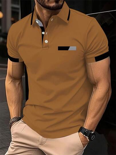 新款男士纽扣 Polo 衫，时尚数码印花透气休闲 Polo 衫，男士户外运动 Polo 衫