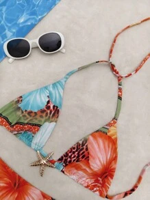 Set de 2 piezas de traje de baño con diseños de estampado de leopardo, flor y estrella de mar decorativo personalizado. Color elegido al azar. Incluye relleno extraíble. Adecuado para vestidos de verano, ropa de verano, festivales, faldas, outfits de Ibiza, trajes de baño de mujer, conjuntos de bikinis, disfraces de baño de mujer, ropa de playa, conjuntos de vacaciones, vestidos de playa, bikinis para mujeres, trajes de baño