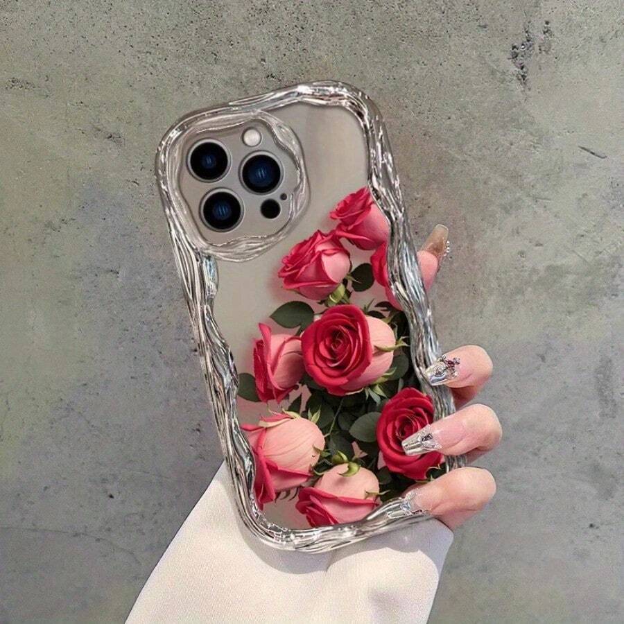 Una moderna funda para teléfono con temática de rosas, adecuada para  16, 15, 14, 13, 12, 11 Pro Max, que es hermosa y perfecta como regalo de San Valentín.