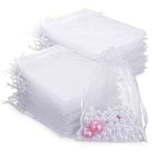 10/50/100pcs White Gift Packaging Bags, White Organza Candy Bags For Dinner Table, Various Festival Party Packaging Supplies, Holiday Home Goods, Wedding Party Gift Packaging