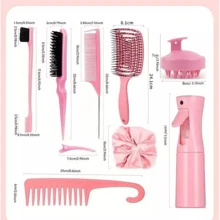 12pcs Curly Hair Brush Curly Ponytail Comb Set Salon Tools - 粉色 - 查看 2