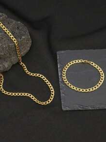 Conjunto de joias de hip hop, colar e pulseira de corrente de elos cubanos de aço inoxidável 304 de 8 mm