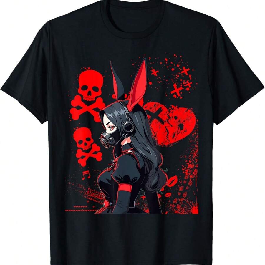 Cyberpunk Aesthetic Techwear Harajuku - Anime Manga Girl T-Shirt - Black - View 1