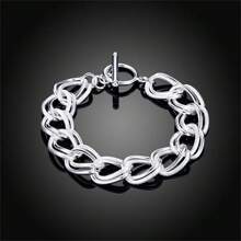 1 pieza Elegante brazalete de cadena de color plateado de 8 pulgadas con diseño exquisito de doble capa en estilo punk y efecto de escarcha, joyería de moda para mujer, ideal para bodas, cumpleaños y fiestas