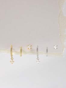 3-Piece 925 Sterling Silver Hoop Earring Set | Hypoallergenic Gold Huggie Hoop Earrings | Stud Earrings Set | Jewelry Set For Women's Daily Wear | Wife Gifts - Pearl - View 4