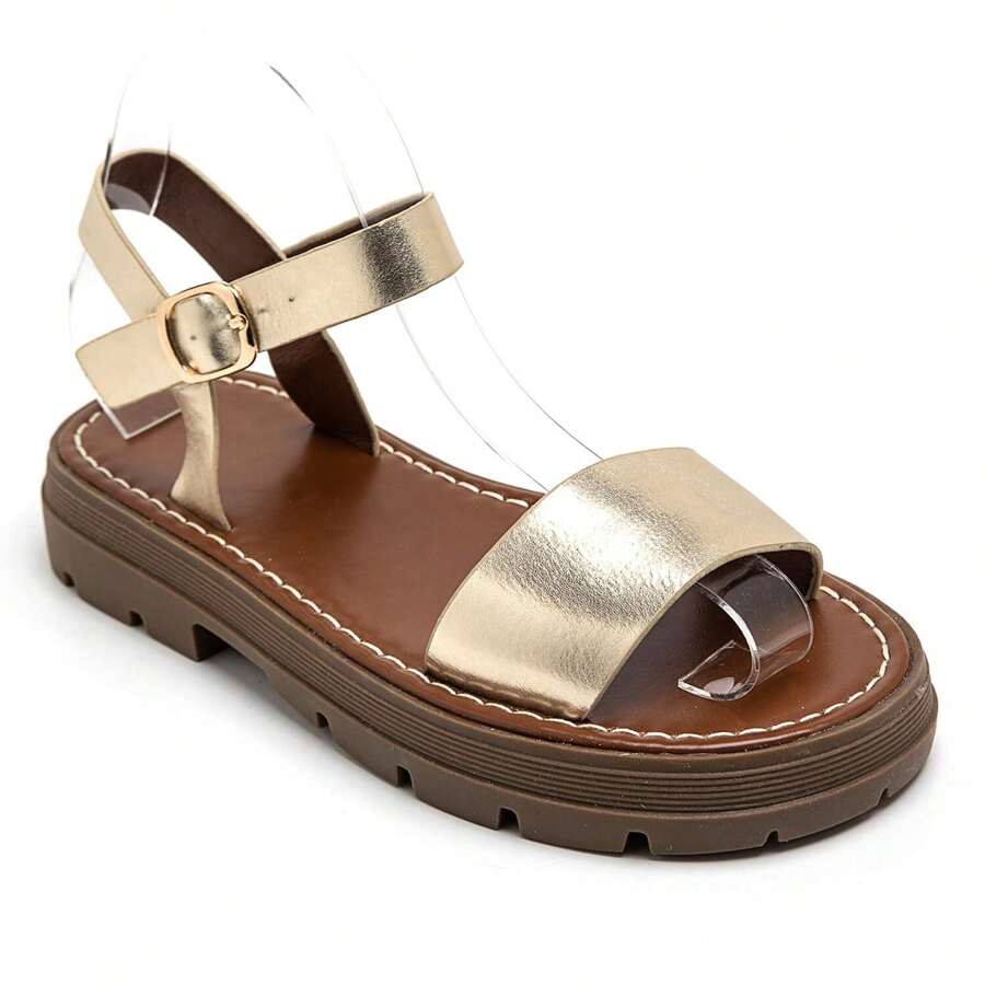 Casual Thick Sole Sandals, Versatile For Summer - Gold - View 1