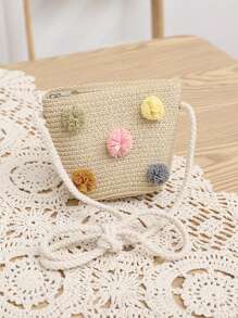 女孩新款可爱公主彩虹球草编包，公主旅行沙滩包，适合日常使用 - 彩球 - 查看 5
