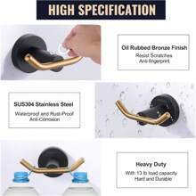 Towel Hooks Black And Gold, SUS 304 Stainless Steel Double Wall Hooks, Heavy Duty Robe Hooks, Bathroom Towel Hooks For Wall