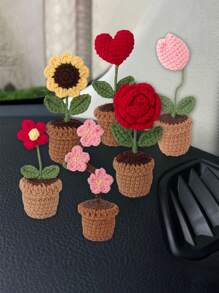 1 件手工编织汽车花盆带人造花装饰，创意礼品饰品，可爱汽车配件 - 彩色 - 查看 4