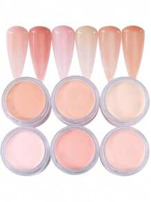 6件套亚克力粉套装，裸粉色系列高光泽亚克力粉套装，美甲DIY设计，6盒亚克力美甲3D雕塑法式美甲延长及美甲雕刻，专业聚合物3D亚克力美甲套装，女士及女孩礼物，持久易贴亚克力美甲贴片 - 彩色 - 查看 7