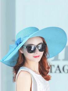 Women's Summer Sunscreen Hat, Beach Straw Hat, Korean Style Student Versatile Summer Ladies Fashionable Large Brim Sun Hat, Stylish Personalized Casual Bohemian Retro Street Elegant Polyester Bowknot Windproof UV Protection Cap, Spring/Summer - Hat - View 5