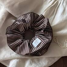 Oversized Simple French Striped Double Layer Hair Scrunchie, Wysokiej jakości materiałowy dodatek do włosów, gumka do włosów z gumką do włosów