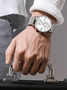 GUANQIN 1 pieza Reloj luminoso impermeable con cronógrafo, calendario, esfera, resistente al desgaste, correa de malla de acero inoxidable milanesa, moda negocios, lujoso, deportivo, clásico, sencillo, casual, estilo mecánico, hombres, automático, de cuarzo, adecuado para el Día de San Valentín, festivales, citas, negocios, regalos