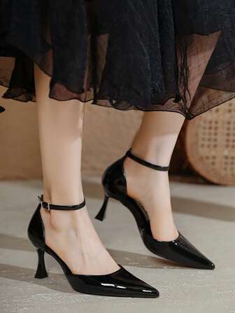 Plus Size Women's Fashion Patent Leather Pointed Toe High Heel Sandals Sexy Stilettos Hollow Out Solid Color Pumps For Office/Party/Date