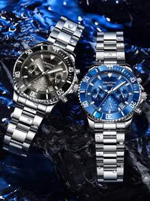 GUANQIN 1 szt. Wodoodporny zegarek świecący z tarczą chronografu i kalendarzem Pasek ze stali nierdzewnej odporny na zużycie Moda Biznes Luksus Sportowy Klasyczny Prosty Swobodny Mechaniczny Styl Męski Automatyczny Zegarek Kwarcowy Odpowiedni Na Walentynki, Festiwale, Randki, Biznes, Prezenty