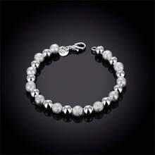Elegant 1pc 925 Silver Plated 8 Inches 8MM Frosted Bead Chain Bracelet Fashion Woman Charm Jewelry Luxury Wedding Birthday Party - Silver - View 4