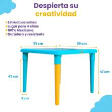 Mesa infantil colores desmontables para aprendizaje y comedor temática Dinosaurio y Unicornio mesas para niños resistentes y coloridas para juego estudio y alimentación fácil de armar y limpiar - Azul - Ver 8