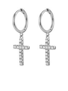 1 对时尚精致简约银色和金黄色方晶锆石太阳和北极星吊坠耳环，礼物