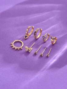 9 件/套优雅粉红锆石耳环和耳钉套装，星星和月亮设计，简约风格，适合女性约会、派对、日常佩戴 - 紫色 - 查看 2