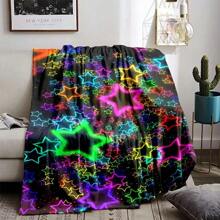 Cozy Star-Patterned Flannel Tow Blanket - Soft Warm And Reversible For Couch Bed Office And Camping - Versatile Gift For All Seasons