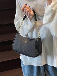 1pc Solid Color PU Leather Shoulder Bag For Women, Versatile Crossbody Bag For Commuting, Adjustable Shoulder Strap - màu đen - Xem 3