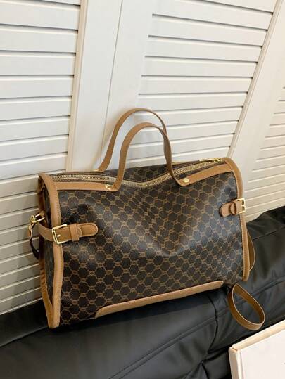 Bolsa Feminina Plus Size Inspirada Em Designer, Bolsa De Viagem, Fecho De Zíper, Forro De Poliéster, Bordas Pintadas, Gráfico De Letras Clássico